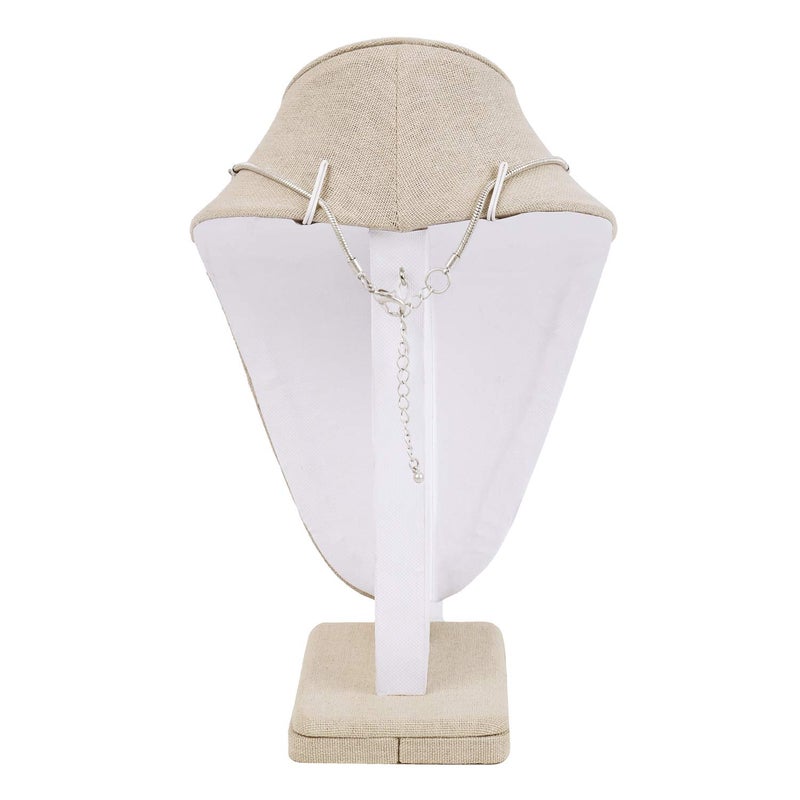 MOOCA Linen Covered Wood Jewelry Display Necklace Chain Jewelry Bust Display Holder Stand, Necklaces Bust Mannequin, 6 3/8 W x 4 1/4 D x 10 H in, Tan Linen - Image 5